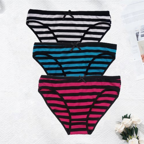 Immagine di Mutandine Donna a Righe Taglie Forti in Cotone Senza Cuciture - Set di 3 Pezzi Lingerie Intimo Sotto Slip Comodo e Morbido