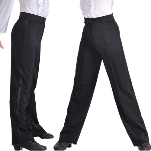 Image of Latin Dance Pants Men Latin Modern Ballroom Performance Dance Pants Boys Black Satin Trousers Dancer Pants