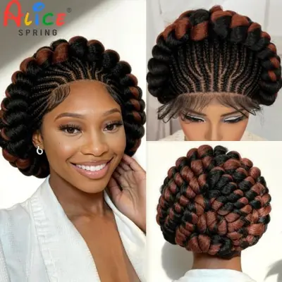 Image de Perruque Tressée Bantu Colorée - Pleine Dentelle Synthétique