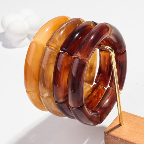 Afbeelding van Handgemaakte Acryl Armband Set van 4 Stuks in Hars, Amber en Bamboe – Elastische Buis Kralen Armbanden voor Vrouwen, Trendy Designer Sieraden 2024