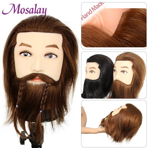 Image of Real Human Hair Mannequin Head with Natural Beard for Professional Haircutting Practice – Ideal for Beauty Schools and Stylist Training