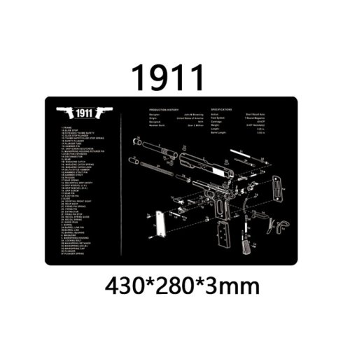 Immagine di Glock 1911 P220 P226 P229 XD Tappetino in gomma per pulizia 17"x11" con parti diagramma e istruzioni Armature Tappetino per panca Tappetino per mouse