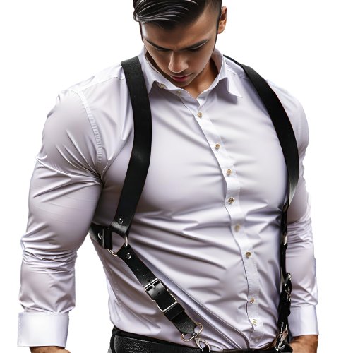 Zdjęcie Męskie szelki skórzane z regulowanym plecakiem – eleganckie paski na ramiona, modne akcesoria do odzieży dla dorosłych