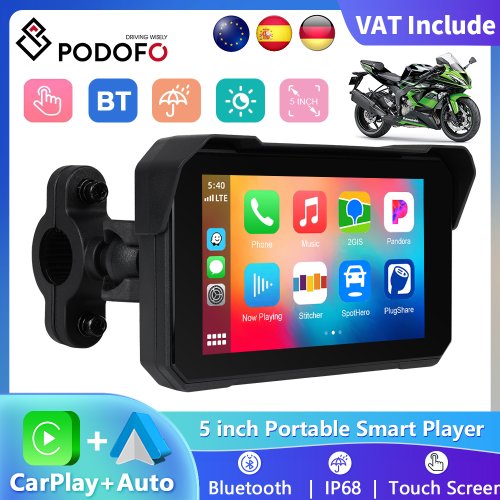 Image of Portable Motorcycle GPS Navigation System with Wireless CarPlay and Android Auto, IP68 Waterproof Bluetooth 5.0 Smart Player for Motorcycles