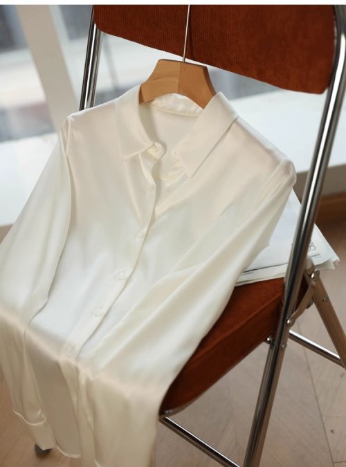 Afbeelding van Lente Herfst Elegante Satijnen Vrouwen Blouse 2025, Nieuwe Lange Mouw Turn-Down Kraag Koreaanse Casual Losse Kantoor Dame shirts Vrouwelijke