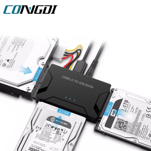 Imagen de Adaptador USB 3.0 a SATA e IDE para Discos Duros de 2.5 y 3.5 Pulgadas, Compatible con HDD, SSD, CD/DVD-ROM y CD-RW – Conector 3 en 1