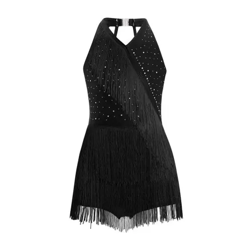 Image de Robe de Danse Latine Enfant - Justaucorps avec Pompons