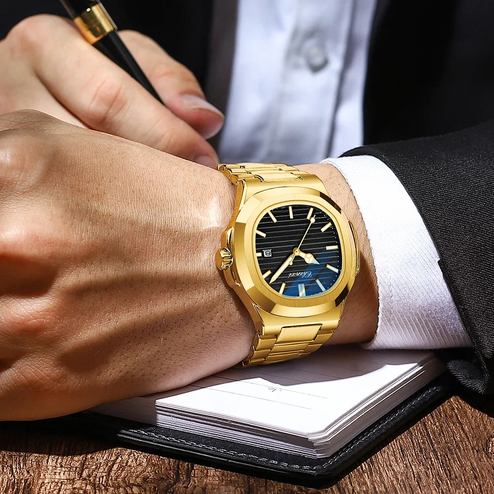 Image of Chenxi 8222 Luxury Gold Stainless Steel Luminous Casual Business Watch for Men - Fashion Quartz Wristwatch with Waterproof Design