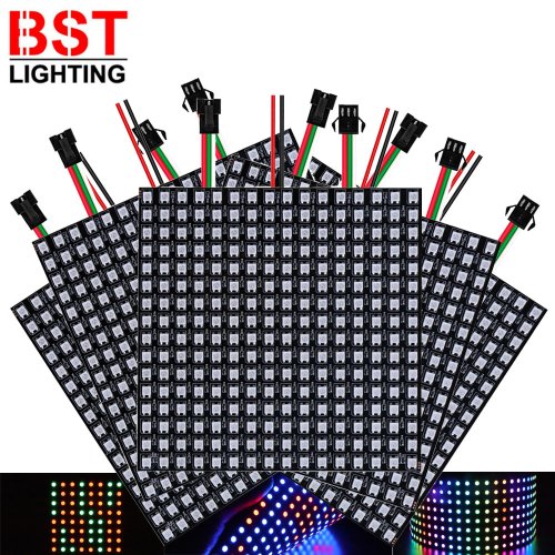 Image of 5-Pack WS2812B RGB LED Digital Flexible Addressable Panel Light Strip - 8x8, 16x16, 8x32 Matrix Modules for DIY Display Projects (5V)