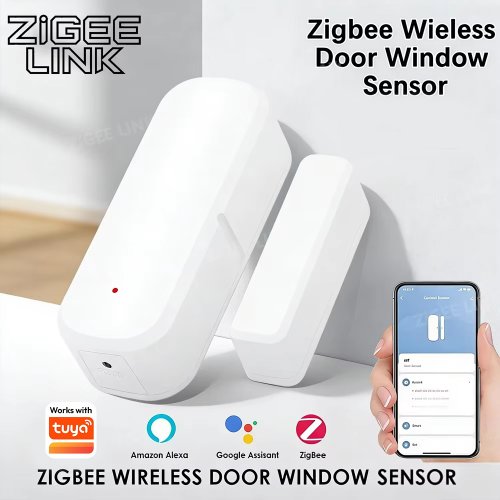 Afbeelding van Tuya Zigbee Deur- en Raamsensor – Draadloze Magnetische Alarmdetector voor Thuisbeveiliging met Appbesturing, Werkt met Alexa en Google Assistant