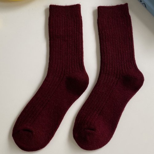 Imagen de 1 par de calcetines sueltos de algodón para mujer Otoño Invierno tejido Color sólido largo negro ros...