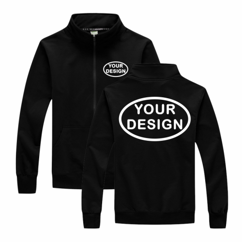 Image of Men's Custom Embroidered Zip-Up Jacket with Stand-Up Collar – Lightweight Spring & Autumn Streetwear Hoodie Coat