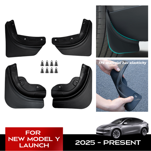 Imagen de Guardabarros TPE sin Perforación para Tesla Model Y 2025 - Protector Anti-Salpicaduras Juniper, Instalación Fácil y Duradero