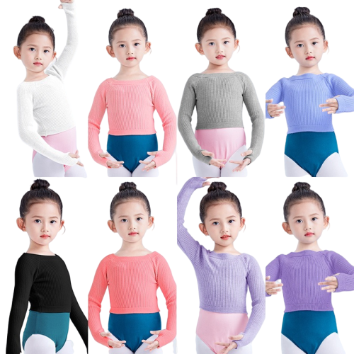 Bild von Langärmeliger Strickpullover für Mädchen – Ballett-Tanzoberteil mit Fingerlöchern, weich und wärmend für Tanztrikots
