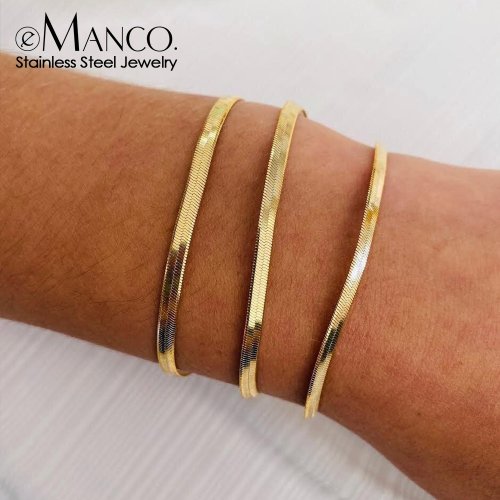 Immagine di Bracciale a Catena Classico con Motivo Serpente in Acciaio Inossidabile Colore Oro - Disponibile in Larghezze 2, 3, 4 e 5 mm - Elegante Gioiello da Donna per Regalo
