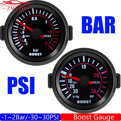 Image of Smoke Lens 52mm Turbo Boost Gauge with 30 PSI / 2 Bar Range – High-Performance Digital Boost Meter for Gasoline Racing Cars and Tuned Engines