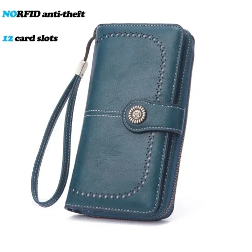 Immagine di Portafoglio da donna di alta qualità Portafogli in pelle antifurto RFID per donna Porta carte da donna grande con cerniera lunga