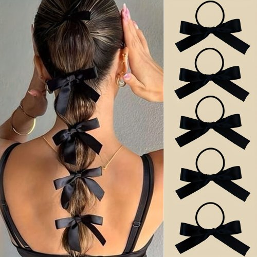 Immagine di Set di 5 Fermagli per Capelli con Fiocco Nero - Accessori da Donna Stile Fashion e Carini per Uso Quotidiano
