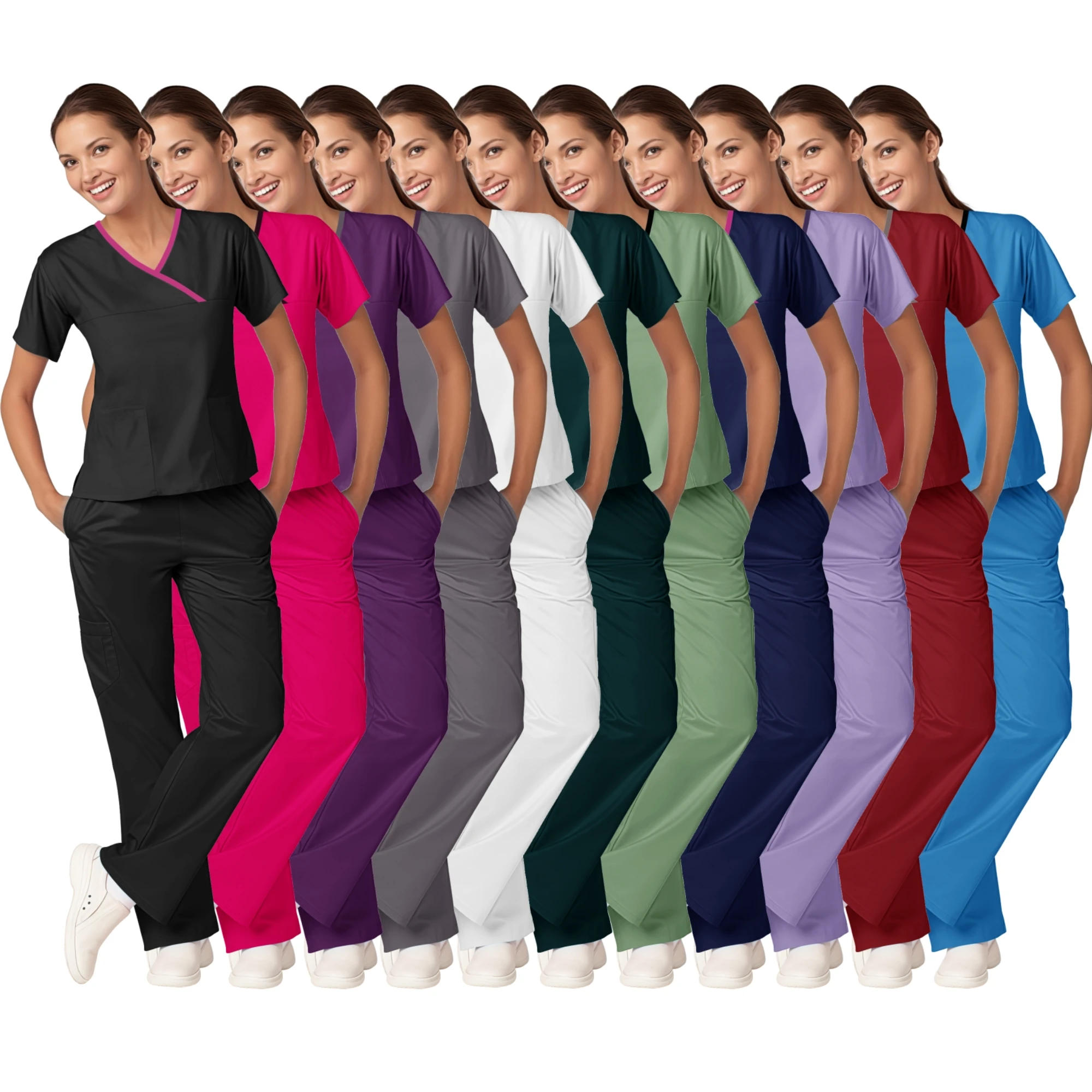 Afbeelding van Elegante Dames Scrubset met Stretch Stof en Contrast Details – Zacht, Duurzaam en Comfortabel voor Medische Professions