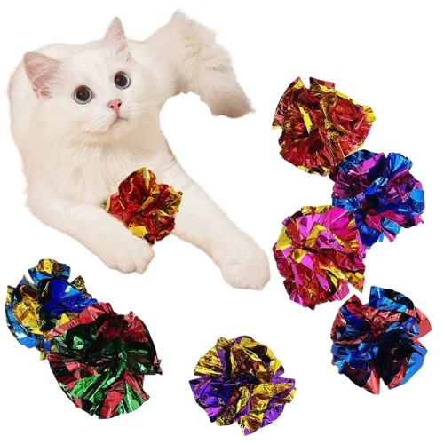 Afbeelding van 5-10 stuks Crinkle Ball Kattenspeelgoed met Knetterend Geluid en Laser Reflectie – Duurzaam, Krasbestendig Papieren Bal voor Kittens en Volwassen Katten