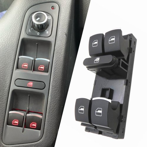 Immagine di Interruttore Principale della Finestra di Potere con Pulsante di Controllo per VW Jetta, Tiguan, Golf, GTI MK5 MK6, Passat B6, CC, Seat Leon MK2 - Codice 5ND 959 857