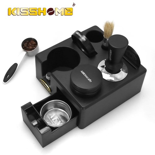 Image of Elegant Coffee Tamping Station with Portafilter Holder and Storage Drawer – Premium Espresso Accessory for De'Longhi, Breville, and Barista Machines