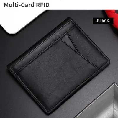 Image de Portefeuille Ultra Fin en Cuir Véritable - Mini Porte-Cartes RFID