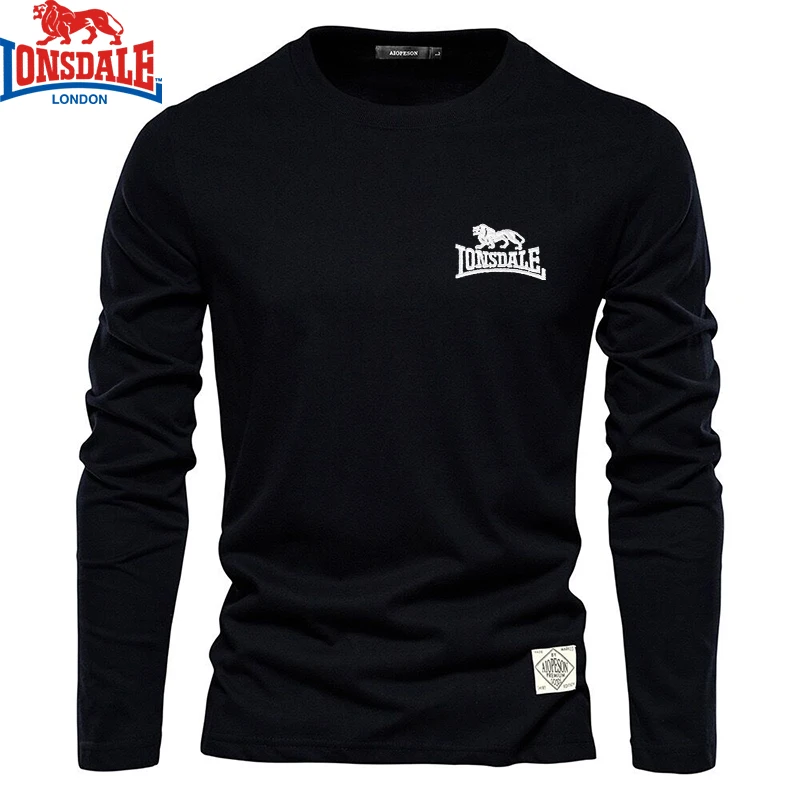 Image of Men's Embroidered Lonsdale 100% Pure Cotton Round Neck Long Sleeve T-Shirt – Premium Quality Casual Outdoor Sports Wear