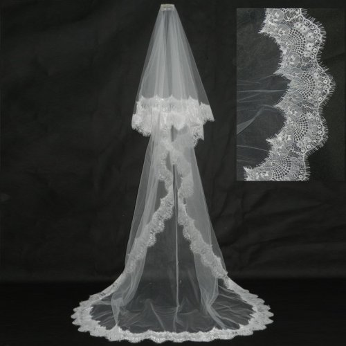Immagine di Velo da Sposa in Tulle con Pizzo a Due Strati