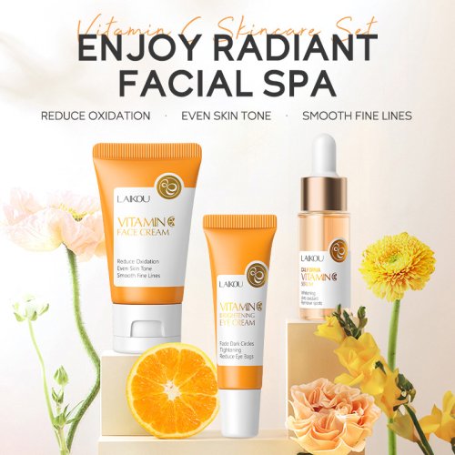 Zdjęcie 3 sztuki / zestaw LAIKOU Witamina C 24K Golden Sakura Zestawy do pielęgnacji skóry Krem do twarzy Serum pod oczy Nawilżający zestaw do pielęgnacji twarzy przeciwzmarszczkowy