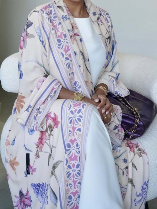 Immagine di Cardigan Musulmano Elegante con Stampa Floreale