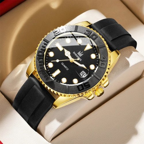 Bild von Herrenarmbanduhr mit Quarzwerk – Elegante und Sportliche Uhr für Geschäftsleute und Freizeit mit Kalenderfunktion und grünem Zifferblatt