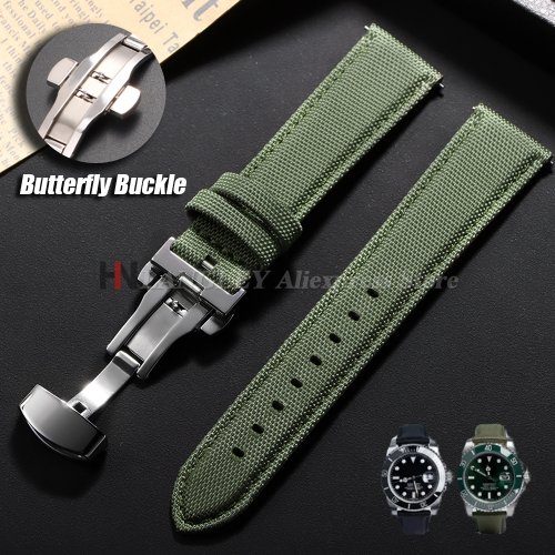 Zdjęcie Pasek do zegarka z płótna żaglowego 20mm 22mm dla Omega dla Seiko Business nylonowa klamra motylkowa wodoodporny mężczyzna kobiet pasek do zegarka z mechanizmem szybkiego uwalniania