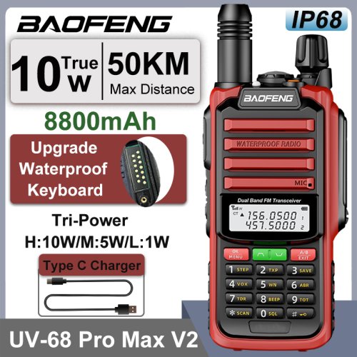 Immagine di UV-68 Pro Max V2 IP68 Walkie Talkie impermeabile 8800mah Batteria Tipo C UHF VHF Dual Band 128 canali UV-S22 UV-98 Pro Radio rosse