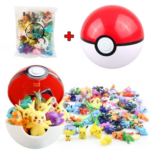 24-delige Pokémon Figuur Collectie - Verschillende Stijlen van Tomy, 2-3 cm, Inclusief Pikachu, Pokéball en Anime-Designs - Ideaal Speelgoed voor Kinderen