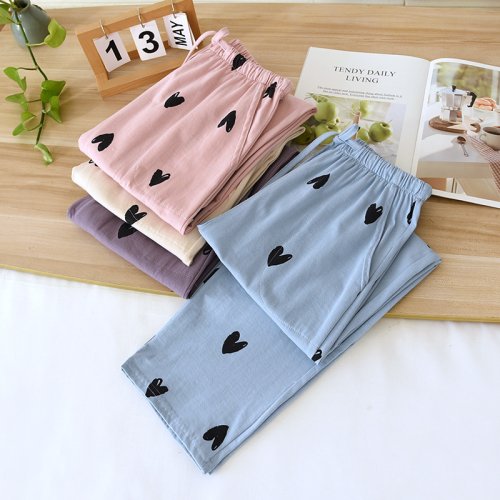 Imagen de Pantalones de Dormir para Mujer Primavera-Verano 2026 en Algodón Puro, Corte Recto y Tejido Suave para Uso en Casa