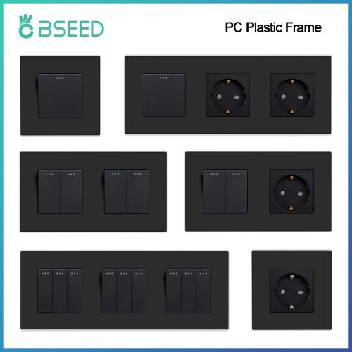 Image of BSEED 1/2/3Gang 1Way Button Light Switch With Wall EU Socket Power Outlets Plastic Panel Mechanical Wall Light Switch On Off
