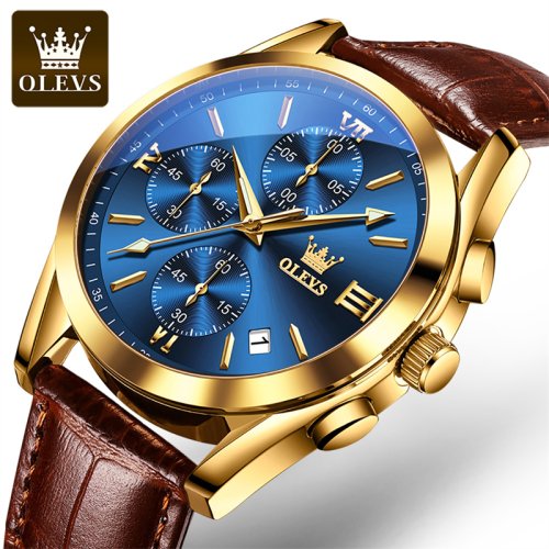 Immagine di OLEVS Orologi da uomo Cronografo al quarzo di lusso delle migliori marche Orologio da uomo sportivo in pelle impermeabile con data luminosa Orologio da polso da uomo d'affari