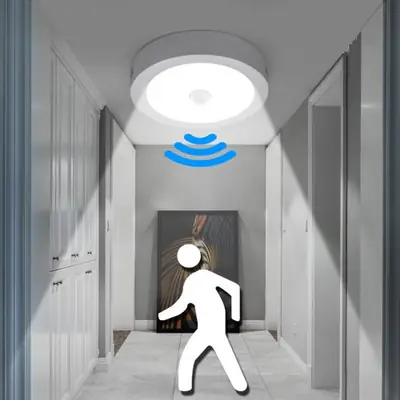 Image de capteur de mouvement led veilleuse escalier allée couloir nuit capteur lampe d éclairage 110v 220v 6w 12w 18w vestibule balcon lampes