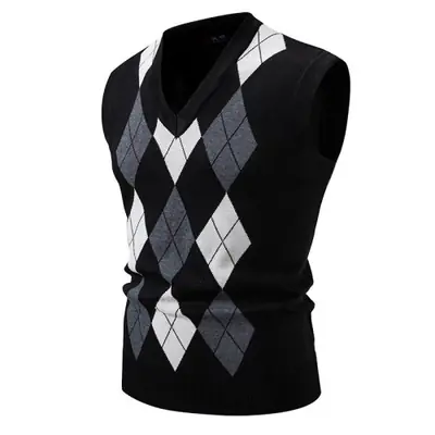 Image de Gilet Tricoté Sans Manches Homme - Col V Géométrique