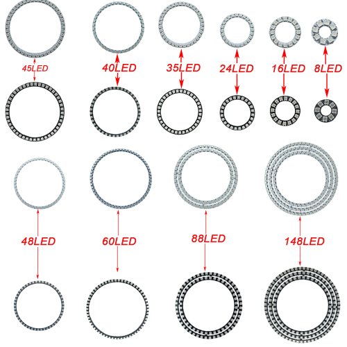 Image of Smart Addressable WS2812B RGB LED Pixel Ring with Built-in IC – 8 to 241 LEDs, 5050 SMD, Full Color Control for DIY Projects and Decor