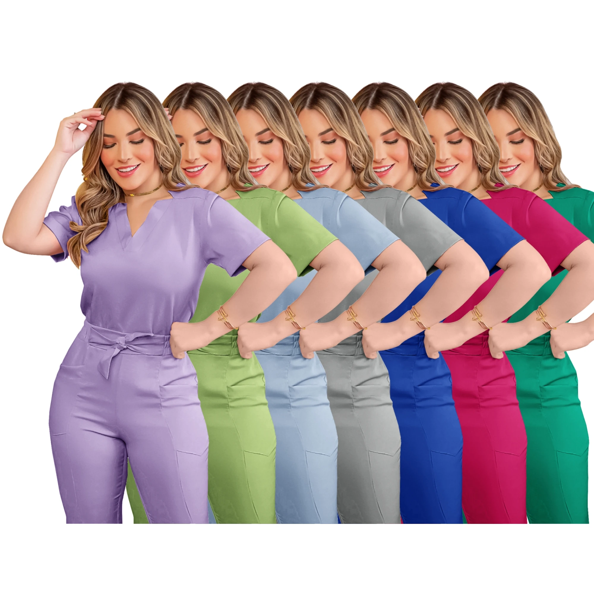 Afbeelding van Comfortabele en stijlvolle medische scrubs voor vrouwen – korte mouwen, ademend ziekenhuisuniform voor verpleging, salon, spa en werk in de zorg