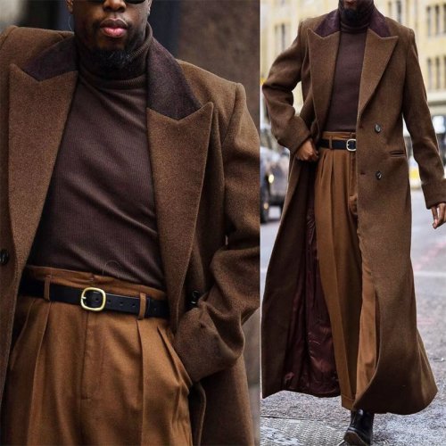 Image of 2025 New Luxury Winter Men's Suits Blazer 1 Piece Jacket Double Breasted Peak Lapel Long Coat Luxury Customized Male Clothing