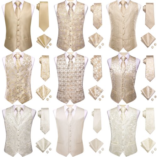 Bild von Champagner Seiden-Weste Set für Herren – Elegantes Paisley Jacquard Design
