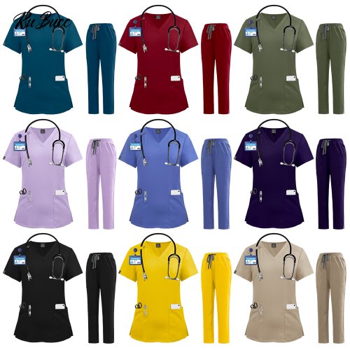 Afbeelding van Comfortabele en Stijlvolle Scrub Uniformen voor Dierenverzorgers, Verpleegkundigen en Schoonheidsspecialisten – Unisex & Vrouwenmodel