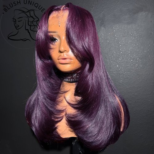 Bild von Natürliche schwarze gerade Lace-Front-Perücke mit geschichtetem Synthetikhaar – leimlose Spitzenperücke für Schwarze Frauen, stilvolle Haarverlängerung