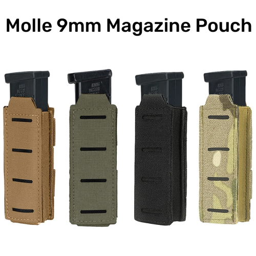 Immagine di Custodia Molle Universale per Caricatore da 9 mm con Tasca per Torcia e Coltello, Tagliata al Laser – Accessorio Tattico per Caccia e Outdoor