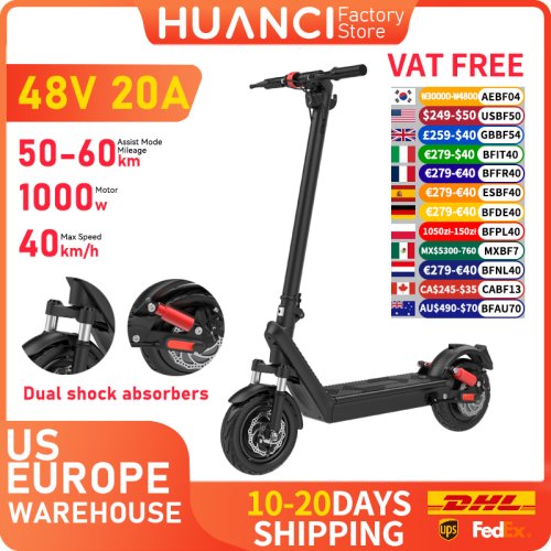Imagen de Patinete eléctrico HUANCI X9B de 1000W, 48V20AH, plegable, con velocidad de 40km/h, ruedas de 10 pulgadas, para adultos.