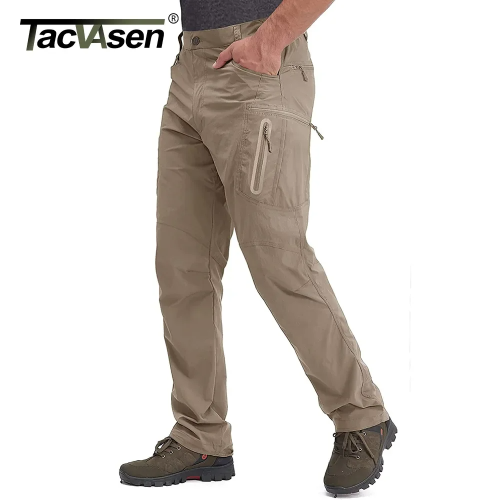 Image of TACVASEN Summer Lightweight Trousers Mens Fishing Pants Outdoor Hiking Nylon Quick Dry Pockets Cargo Pants Casual Work Trousers