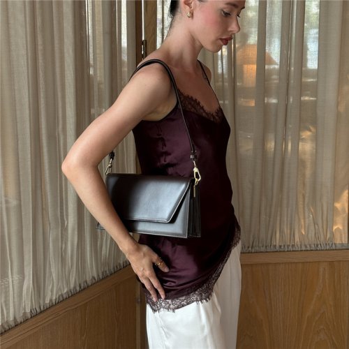Immagine di Canotta da donna in raso di pizzo Top sexy senza maniche con scollo a V e cinturino per spaghetti in pizzo di seta Cami Top canotta asimmetrica Streewear